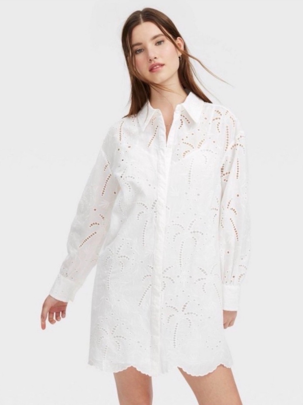 Roller Rabbit White Eyelet Long-Sleeve Shirt Dress